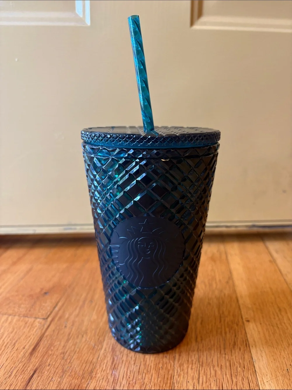 Starbucks Iridescent Teal Blue Studded Reusable 16 oz Tumbler with Straw